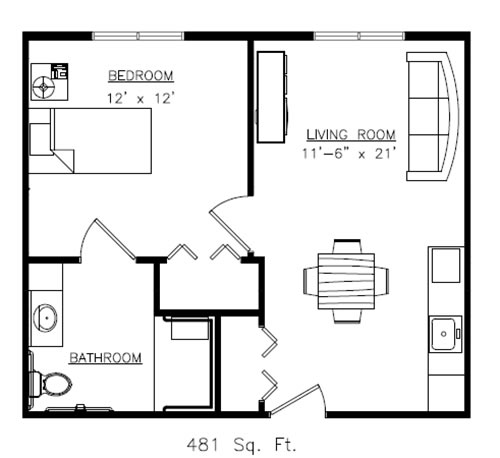 One Bedroom Floor Plan at Arborwood Lodge 